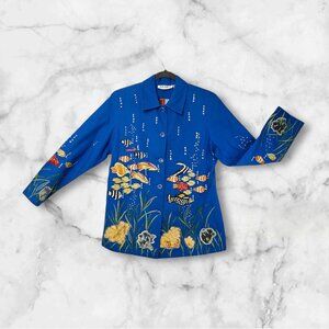 Vintage Kaneko Blue Jacket With Colorful Fish & Coral Embroidery